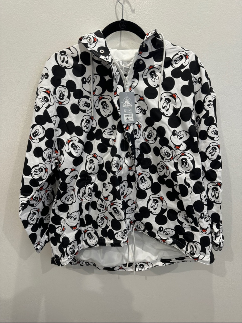 Disney Black & White Mickey Mouse Allover Print Zip Rain Jacket